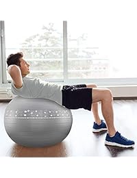 Pelota de ejercicio con 30 ejercicios impresos en plata gris de estabilidad, yoga, gimnasio en casa, resistente a las explosiones, 21.7 in, 25.6 in, 29.5 in, incluye bomba de pie: tonifica y aprieta los abdominales, el núcleo y el cuerpo superior inferior
