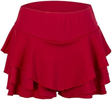 Women's High Waisted Ruffles Pleated Skirt Mini Short Skorts (Large, Red)