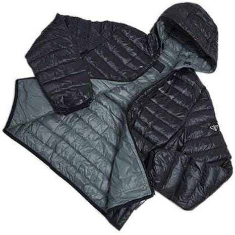 Amazon アウトレット プラダ ダウンジャケット Sgh032 Prada メンズ ジップアップ フード付き Nero Acciaio ナイロン ブラック ブルーグレー サイズ48 並行輸入品 コート ジャケット 通販