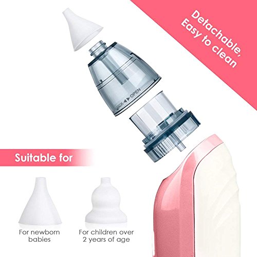 Nose Suction SUMGOTT Baby Nasal Aspirator - Safer and Faster as Well as Hygienic Nose Cleaner with 3 Levels of Operation & 2 Size Tips for Newborns & Toddlers