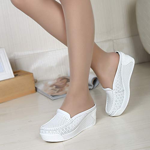 Respctful✿Women's Closed Toe Wedges Slide Platform Sandals Flowers Print Backless Slippers Vintage Platform Shoes White