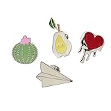 Alloy Enamel Breastpins Plane Pear Cactus Heart Shirt Collar Brooches Lapel Pins 4 Pcs