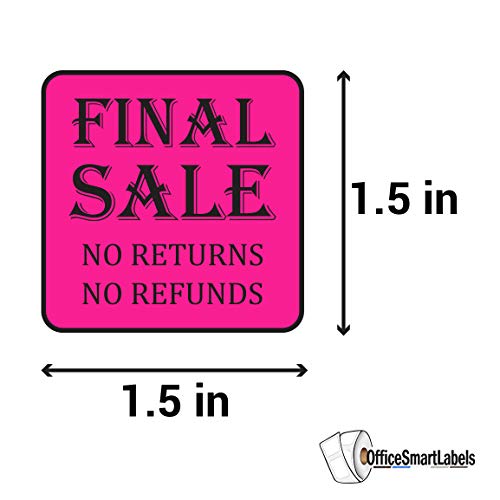 1200 Labels - Final Sale Stickers for Retail Clearance or Final Sales (1.5 x 1.5 Inch, Pink - 4 Rolls) - Thumbnail 2