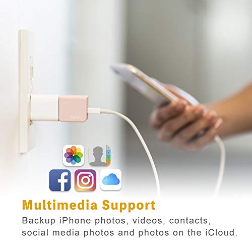 Flash Drive for iPhone, Auto Backup Photos & Videos, Photo Stick for iPhone, Qubii Photo Storage Device for iPhone & iPad【128GB - Pink】