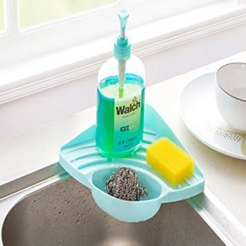Kitchen sink organizer caddy holder for sponges, soap, scrubbers, cleaning brush, great suction cup organization tray for kitchen or bathroom (blue)