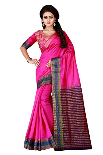 Shonaya Indian Women`S Party Wear Cotton Silk Saree With Unstitched Blouse Piece (Pink1)