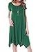 Invug Women Casual Loose Soft Crewneck Short Sleeve Pockets Swing T-shirt Zigzag Hem Dress Dark Green XXL