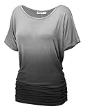 LL WT990 Womens Round Neck Short Sleeve Dip-Dye Dolman Top XXXL BLACK