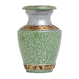 Funeral Urn by Liliane- Keepsake Cremation Urn for Human Ashes - Hand Made in Brass, Hand Enameled and Hand Engraved - Fits a Small Amount of Cremated Remains- Display Keepsake Burial Urn- Azure Green