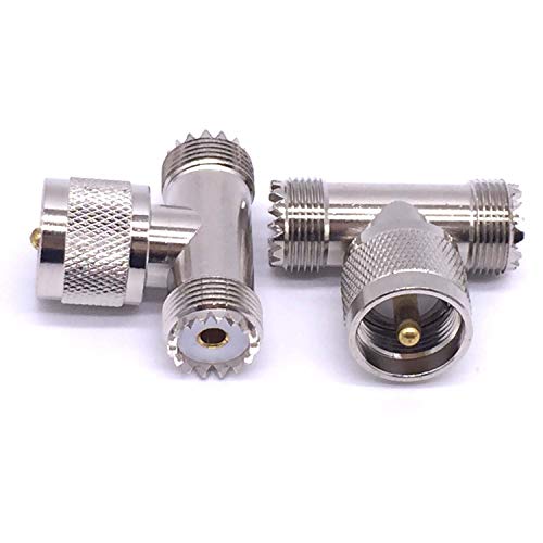 2PCS RF Coaxial Coax Adapter - UHF Male PL259 to 2 Female Jack, 2 Female SO-239 SO239 to UHF Male Splitter Adapter, T Type Connector