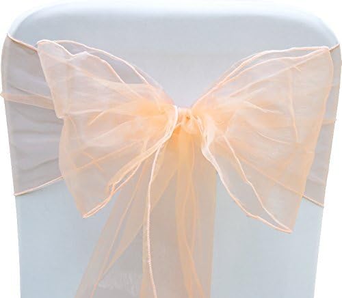 THE WD New Organza Chair Sashes Bow for Wedding Party Events Banquet Reception Decorations - (50, Peach)