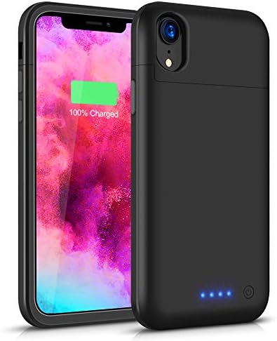 Battery Case for iPhone XR, 5500mAh Charging Case Extended Battery for iPhone XR, Rechargeable Backup Power Bank Charger Case with Removable Top Cover- Black(6.1inch)