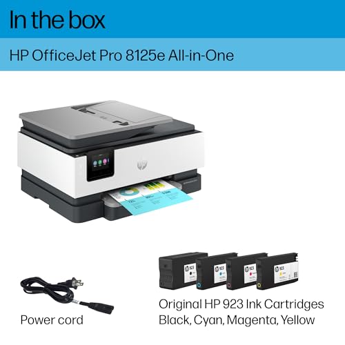 HP OfficeJet Pro 8125e Wireless All-in-One Color Inkjet Printer, Print, scan, Copy, ADF, Duplex Printing Best-for-Home Office, 3 Month Instant Ink Trial Included, AI-Enabled (405T6A)