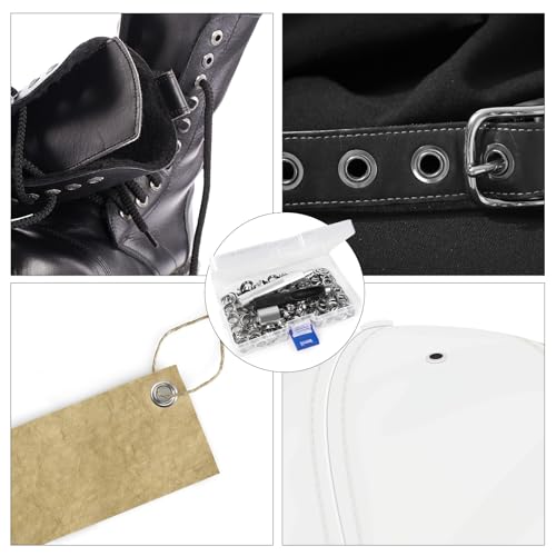 VGOODALL Ösen Werkzeug Kit, 120Stk. Ösen Set 10mm Silber Ösen Scheiben Ösenzange mit 3tlg Werkzeugset für DIY Leder Handwerk Stoff