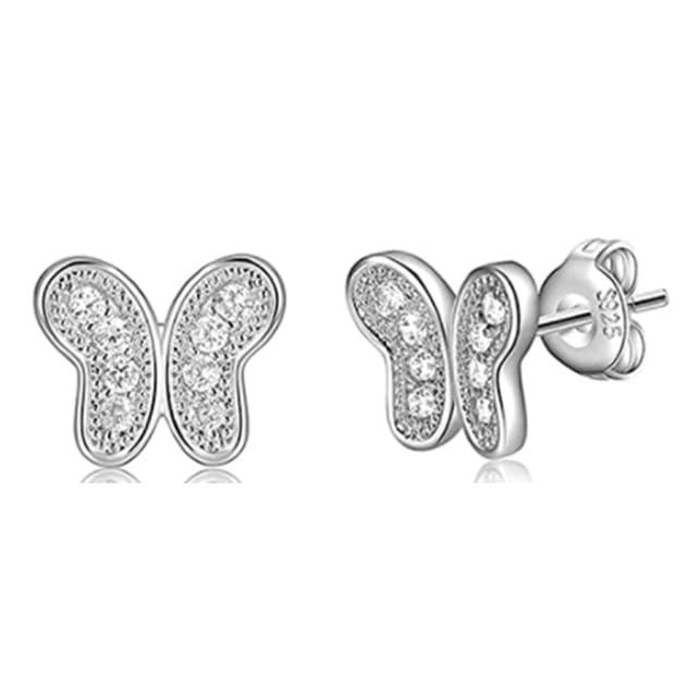 Photo 1 of 925 Sterling Silver Tiny Butterfly Heart Star Stud Earrings With Exquisite Low-allergy Cubic Zirconia Earring, Women's Fashion Jewelry For Daily And Party Wear, The Best Gift to Family And Friends