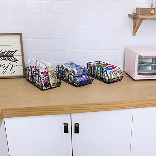Wire Basket with 6 Removable Dividers, 3 Pack Stackable Metal Storage