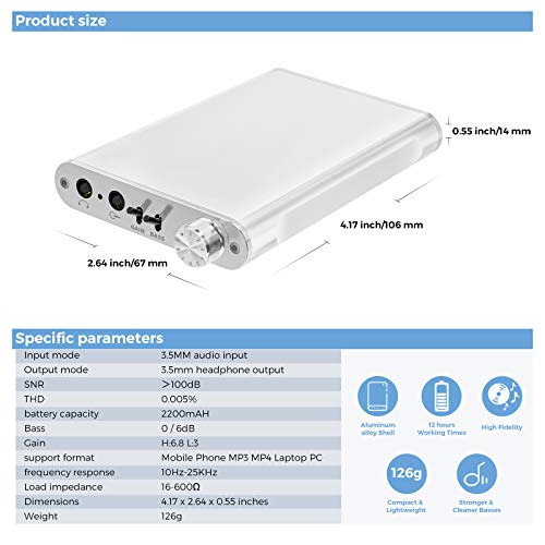 Fosi Audio N2 Headphone Amplifier Portable Amp Gain & Bass Switch Audio