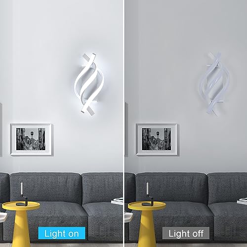Dorlink Modern LED Wall Light 22W White Spiral Aluminum Modern LED Wall Lamp, 6500K Cool Light Indoor Wall Lighting Fixtures for Bedside, Hallway, Stair, Living Room, Bedroom