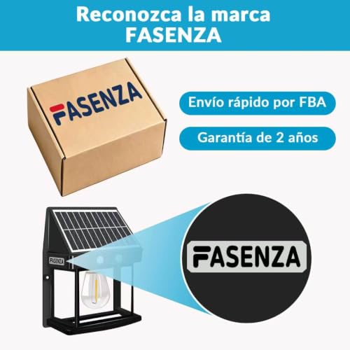 FASENZA Lámpara Solar Exterior: 400 Lúmenes, 3000K, Batería 1500mAh, Carga 6h / Iluminación 24h, IP65, Lámpara Decorativa para Jardín, Patio, Terraza, Valla, Pasillo, 2 Años de Garantía, 4 Piezas