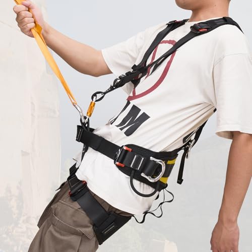 SOB Climbing Harness with Full Body Secure, Removable Waist Belt, Adjustable Safety Belt for Mountaineering, Climbing, Abseiling
