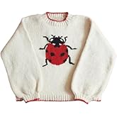 Umhje Women's Oversized Sweater Whimsy Twee Funky Ladybug Print Whimsical Y2K Knit Sweaters Pullover Whimsigoth Clothes