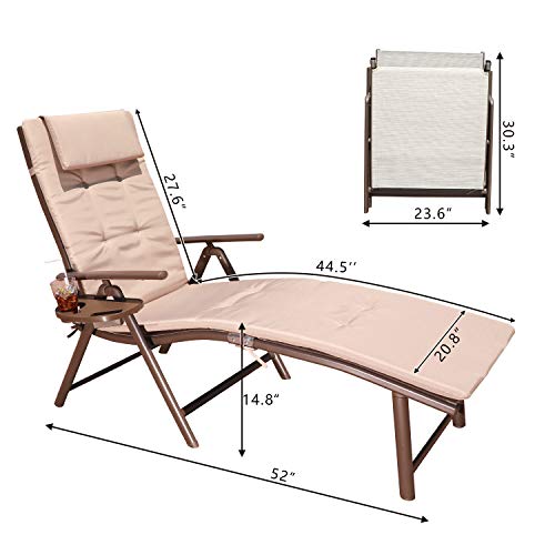 GOLDSUN Aluminum Outdoor Foldable Reclining Sun Lounger Adjustable