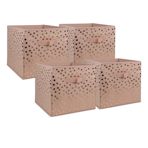 DII Cubos de almacenamiento no tejidos, plegables, con lunares, juego pequeno, cubo de 28 x 28 x 28 cm, rosa y dorado, 4 unidades