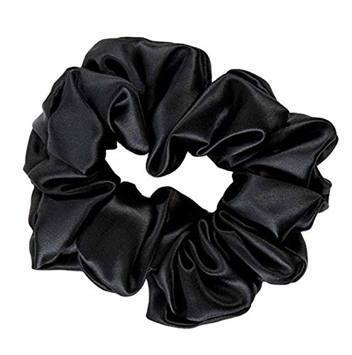 Waterlily Scrunchie 100% Mulberry Silk 22momme Hair Ties Scrunchies for Women Girls Soft Natural Large (Black)