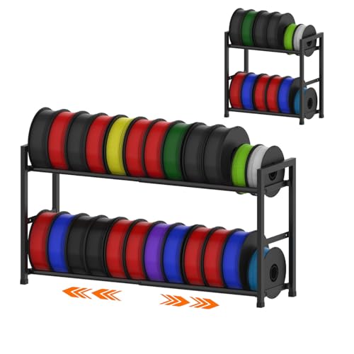 VYES 3D Printer Filament Storage Rack, 2-Tier Expandable Desktop Organizer, No Tools Needed Assembly, Holds 24 Spools for PLA/ABS/TPU, Rolling Spool Holder for Home, Office & Workshop at Amazon