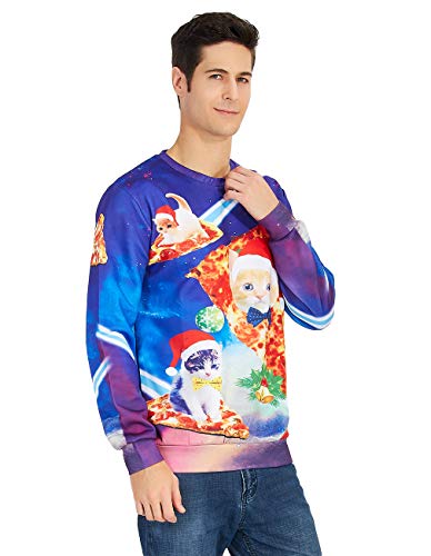 RAISEVERN Unisex Hässliche Weihnachtsstrickjacke Galaxy Raum Cat Print Casual Sport Gym Sweatshirt Kleidung für Frauen Männer