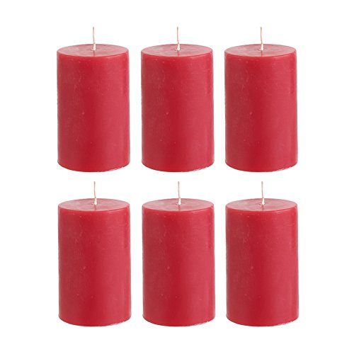 Mega Candles 6 pcs Unscented Red Round Pillar Candle | Hand Poured Premium Wax Candles 2