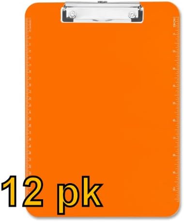 Value Pack of 12 - Low Profile Plastic Clipboards, letter size (Orange)