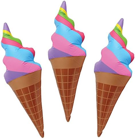 3 Piece Jumbo Ice Cream Cone Inflatable Blow Up Pool Party Decoration Favor Toys