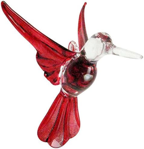 Crystal Castle Glass Hanging Hummingbird Figurine Solid Color Long Wings (Red)