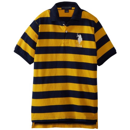 U.S. Polo Assn. Little Boys' Yarn Dyed Striped Polo, Egg Yoke, 7