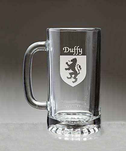 Duffy Irish Coat of Arms Glass Beer Mug (Sand Etched)