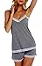 Chamllymers Women Cotton Sleepwear Set Short Pjs Soft Pajama Set Lace Pajamas Cami with Adjustable Spaghetti Strap Gray S