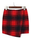 Persun Women's Plaid Asymetric Hem Mini Woolen Skirt