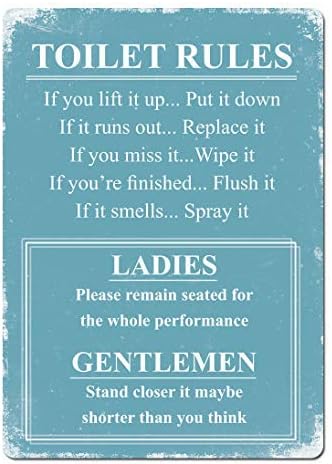 HarrodxBOX Toilet Rules Blue Plaque Funny Bathroom Ladies Gents Retro Metal Wall Decor Art Shop Man Cave Bar Garage Aluminum Sign