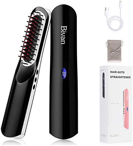 Beard Straightener Wireless, USB Hair Straightening Brush, Portable Ionic Hair Straightener Brush for Men/Women, Multi-functional and Quick Styling Comb, Suitable for travel, emergency charging