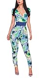 Sexy Womens Scrawl Print Deep V Neck Empire Waist Jumpsuit Romper Clubwear