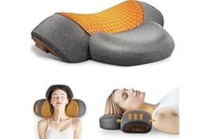 FAMKCY 3-in-1 Neck Massager Pillow with Heating & Cervical Traction, Ergonomic Cervical Pillow for Neck Back Shoulder Pain Relief,Cervical Traction Suppor (Orange)