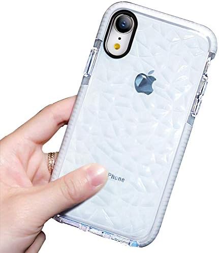 QQWANG Compatible iPhone XR Case With [2 Pack Glitter Sparkle + 1 Phone Metallic Plate] Crystal Clear Slim Diamond Pattern Soft TPU Cover for Women Girls Men Boys with iPhone 6.1 Inch - White