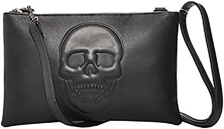 Women's Skull Vegan Leather Skull Crossbody Handbag (Black)