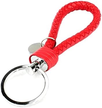 ocharzy Key Chains Handwoven Leather Keychain Simple Car Key Chain Accessories Keychain Gift for Men and Women (Pack of 1, Red)