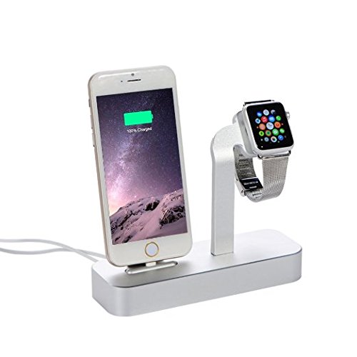 Kinbashi(TM) Charging / Sync Stand Dock Station For Apple Watch and iPhone (add 2pcs 5 Feet Lightning to USB Cable )
