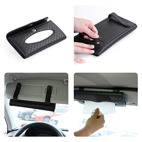 Beaverve Car Tissue Holder, Luxury Tissue Box Holder for Car, Sun Visor Napkin Holder, Hanging Car Tissues Holder for Car & Truck Decoration, PU Leather Backseat Car Tissue Box with 1 Tissue Refill