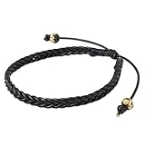 NOVICA Braided Black Leather Men's Bracelet with Bone Beads, 8.5