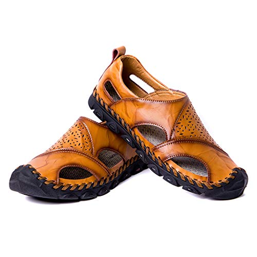 KawaiineMens Outdoor Sandals Hiking Camping Sandals Genuine Leather Fisherman Shoes Brown