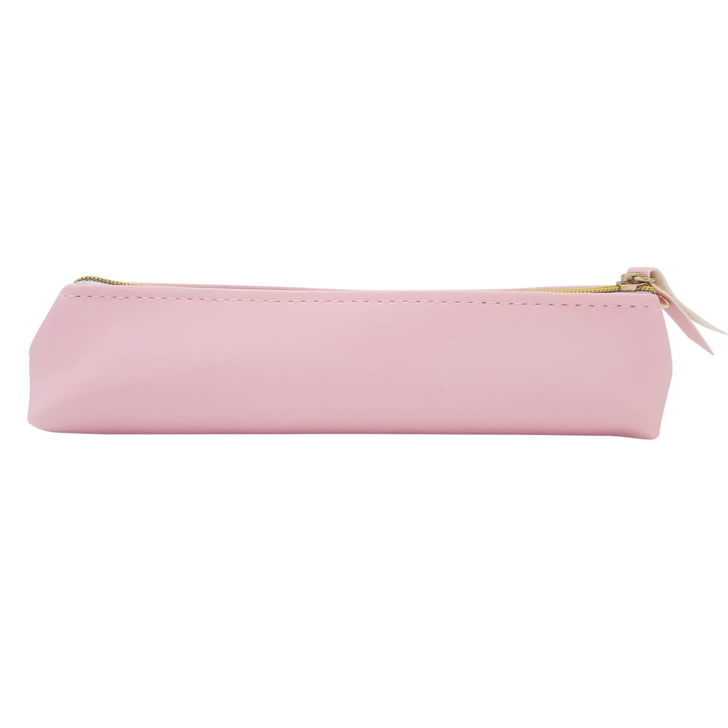 ALLY-MAGIC Leather Pencil Case Coloured Slim Pencil Case with Metallic Zipper Holder Organizer Storage for Student Office College Y4-JYBD (Pink)